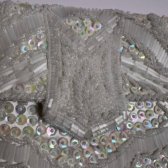 Vintage White Beaded Sequin Clutch/Crossbody Hand Made in Hong Kong - Picture 2 of 8